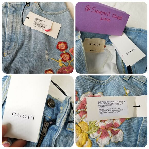 GUCCI Bermuda Denim Short Size 8 Soave Amore Wide Cut Embroidered NWT $1,980 - Picture 12 of 12
